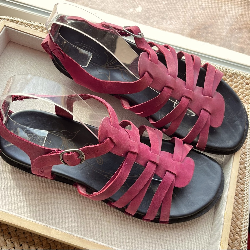 Keen Red Leather Alman Gladiator Ankle Strap Sandals, 9, Strappy Comfort - Picture 3 of 16